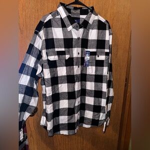 Black & White Plaid Flannel Button-Up Shirt